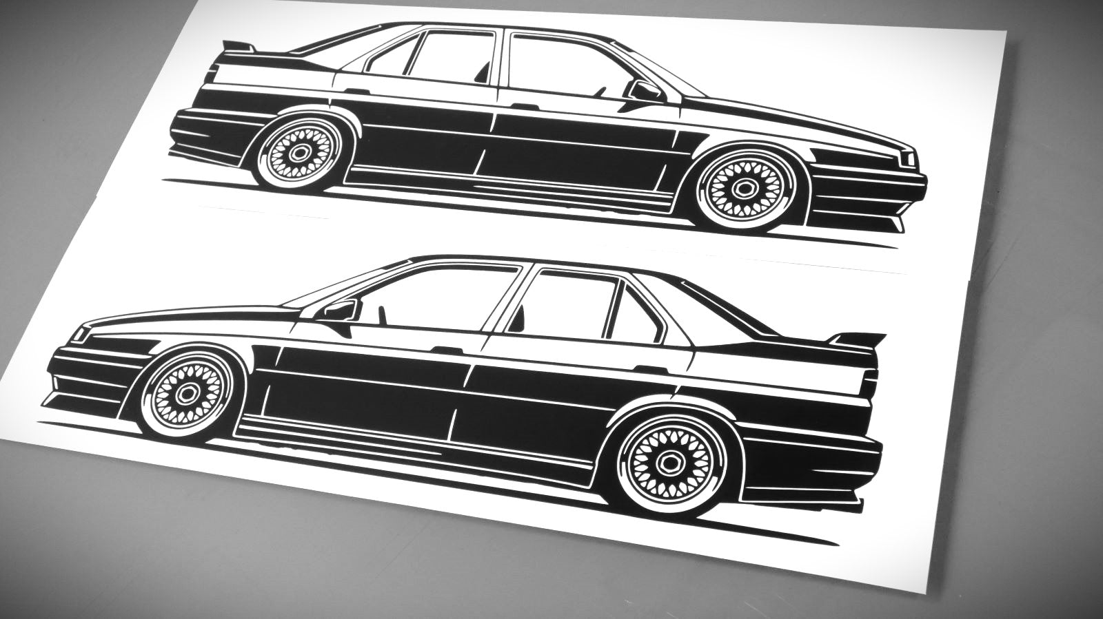 alfa romeo 155 q4 tuning bbs felge aufkleber sticker silhouette seitenansicht links und rechts