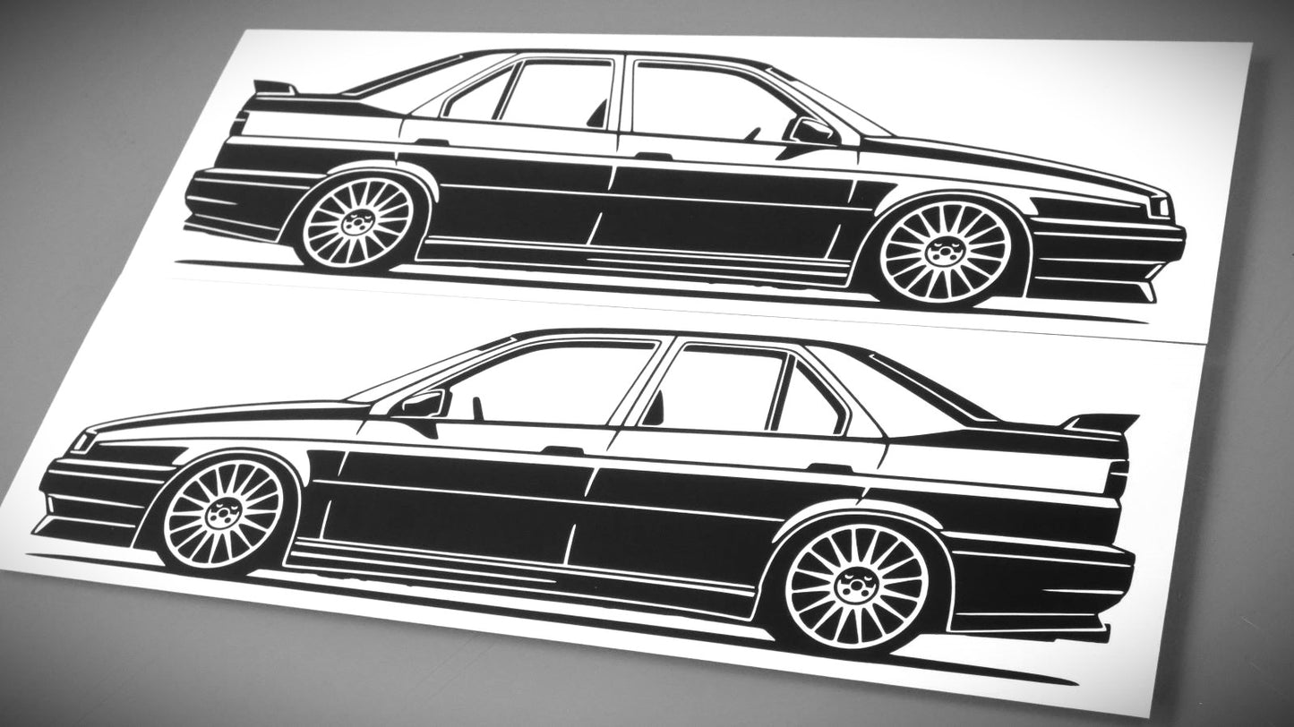 alfa romeo 155 q4 tuning oz felge speiche aufkleber sticker silhouette seitenansicht links und rechts