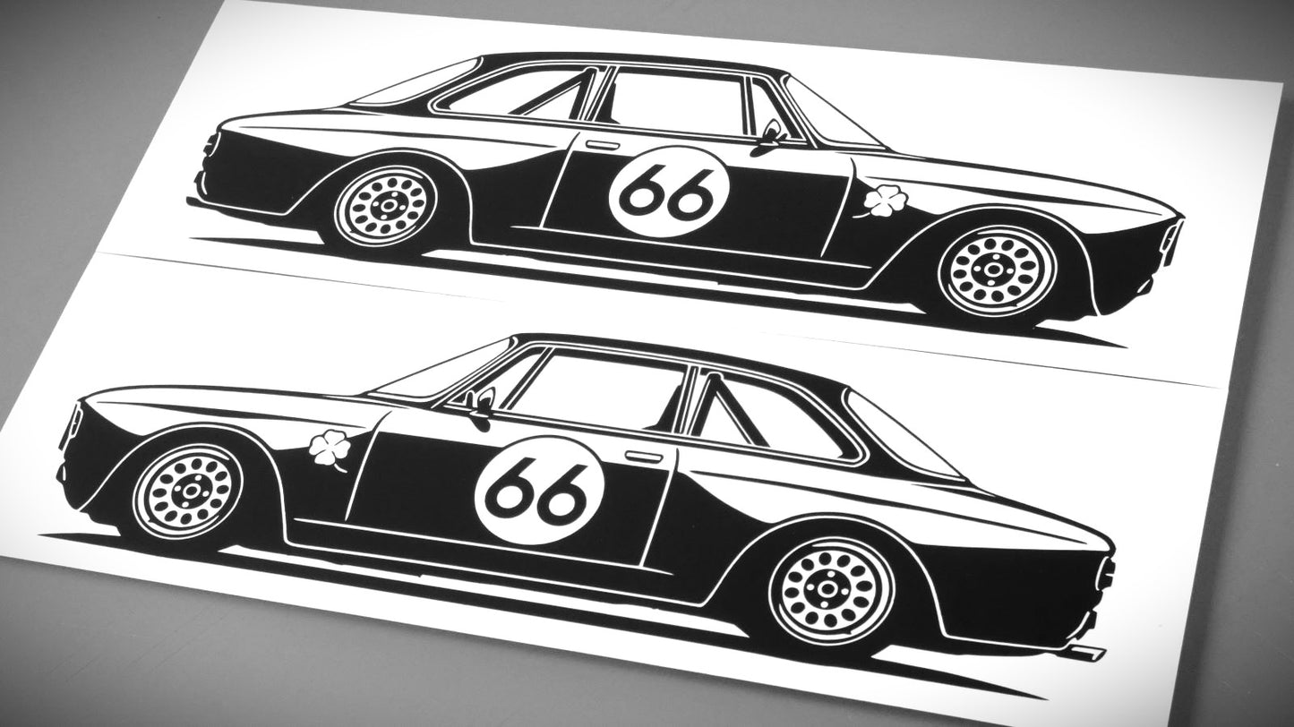 alfa romeo giulia gtam tourenwagen aufkleber sticker silhouette seitenansicht links und rechts