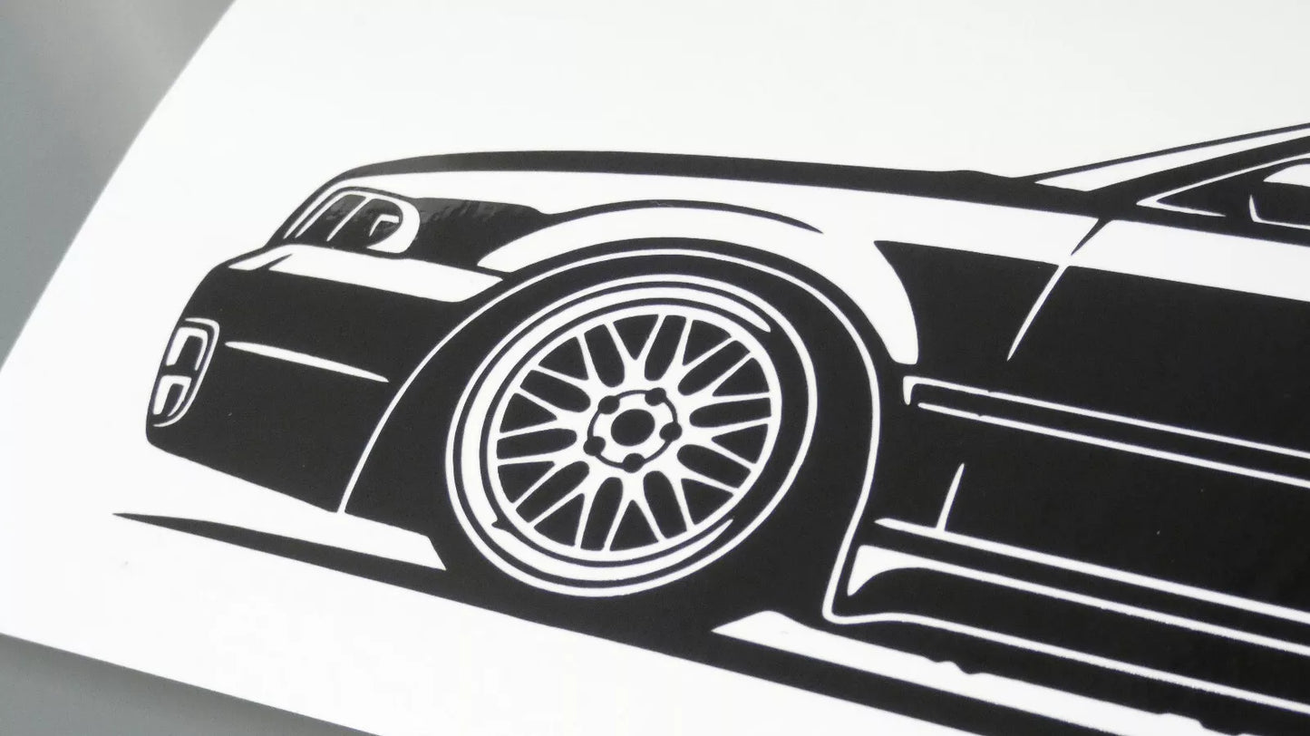 audi a4 s4 b5 limousine bbs lm felgen aufkleber sticker silhouette detailansicht front
