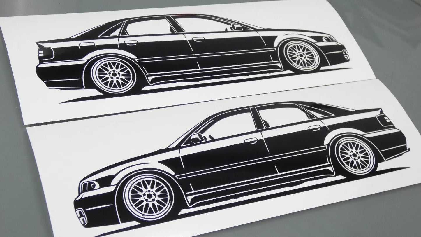 audi a4 s4 b5 limousine bbs lm felgen aufkleber sticker silhouette fahrzeugansicht links und rechts