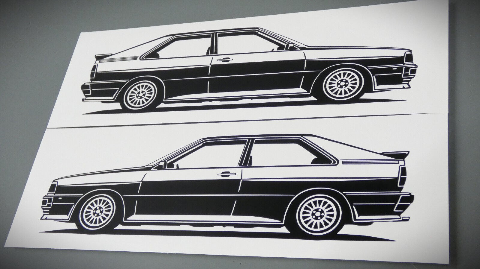 audi quattro 20V Turbo aufkleber sticker silhouette fahrzeugseitenansicht links und rechts