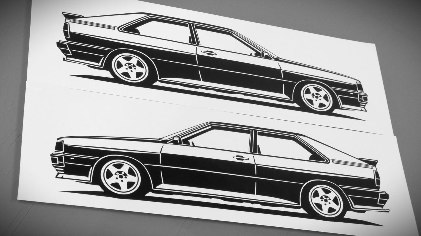 audi quattro 20V Tubro Tuning aufkleber sticker silhouette fahrzeugseitenansicht links und rechts
