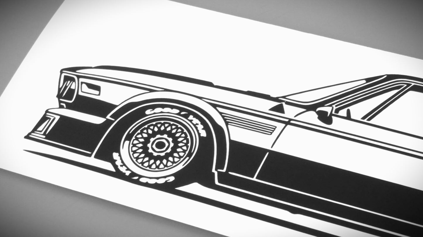 BMW E9 3.0 CSL Tourenwagen Aufkleber Sticker Silhouette Detailansicht Front
