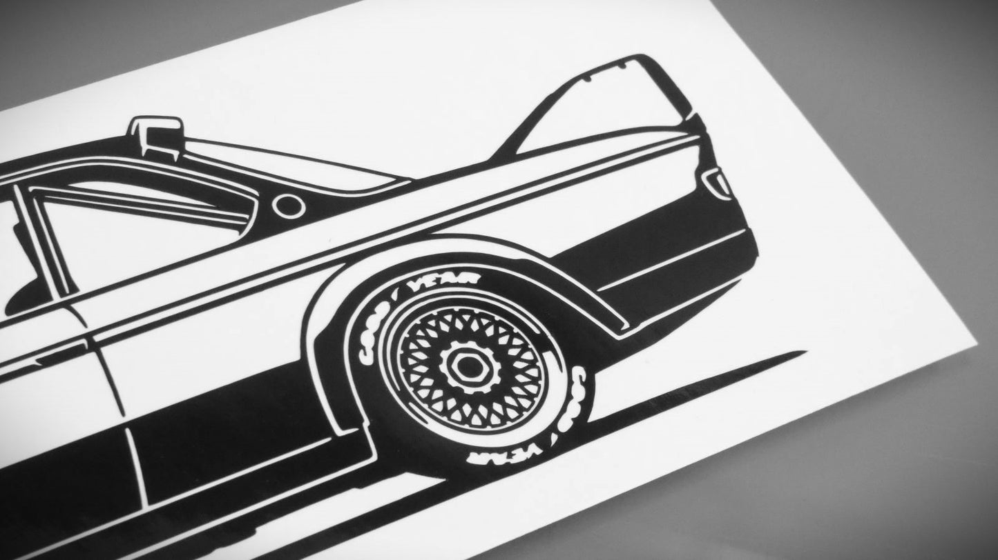 BMW E9 3.0 CSL Tourenwagen Aufkleber Sticker Silhouette Detailansicht Heck
