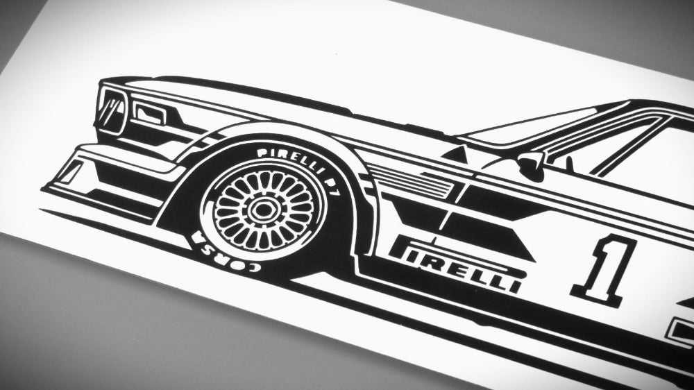BMW E9 3.0 CSL Tourenwagen Team Itala Aufkleber Sticker Silhouette Detailansicht Front