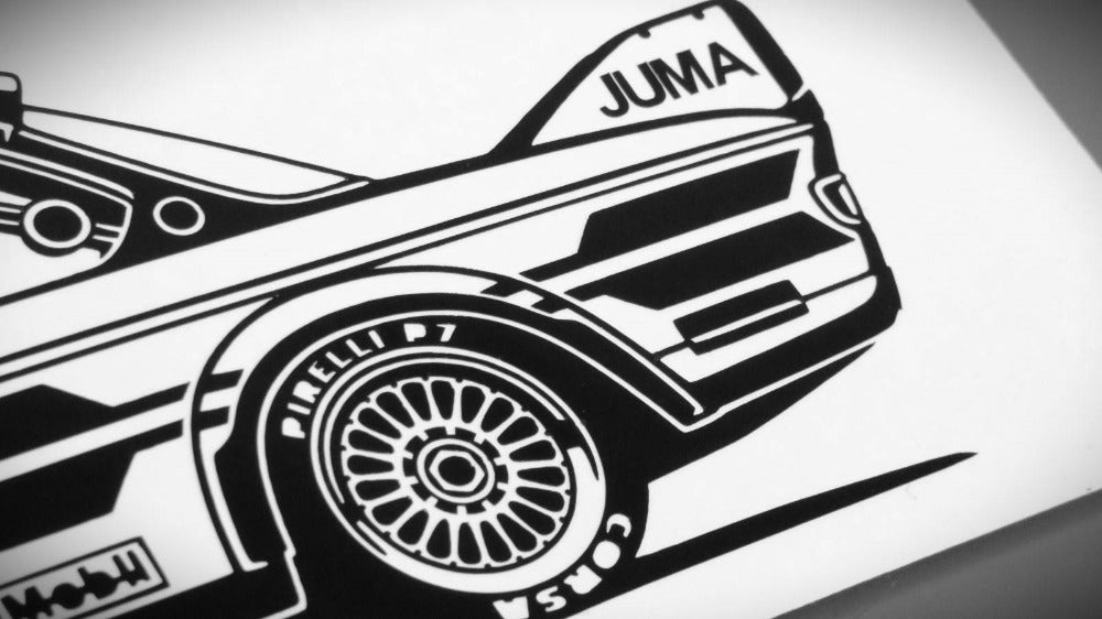 BMW E9 3.0 CSL Tourenwagen Team Itala Aufkleber Sticker Silhouette Detailansicht Heck