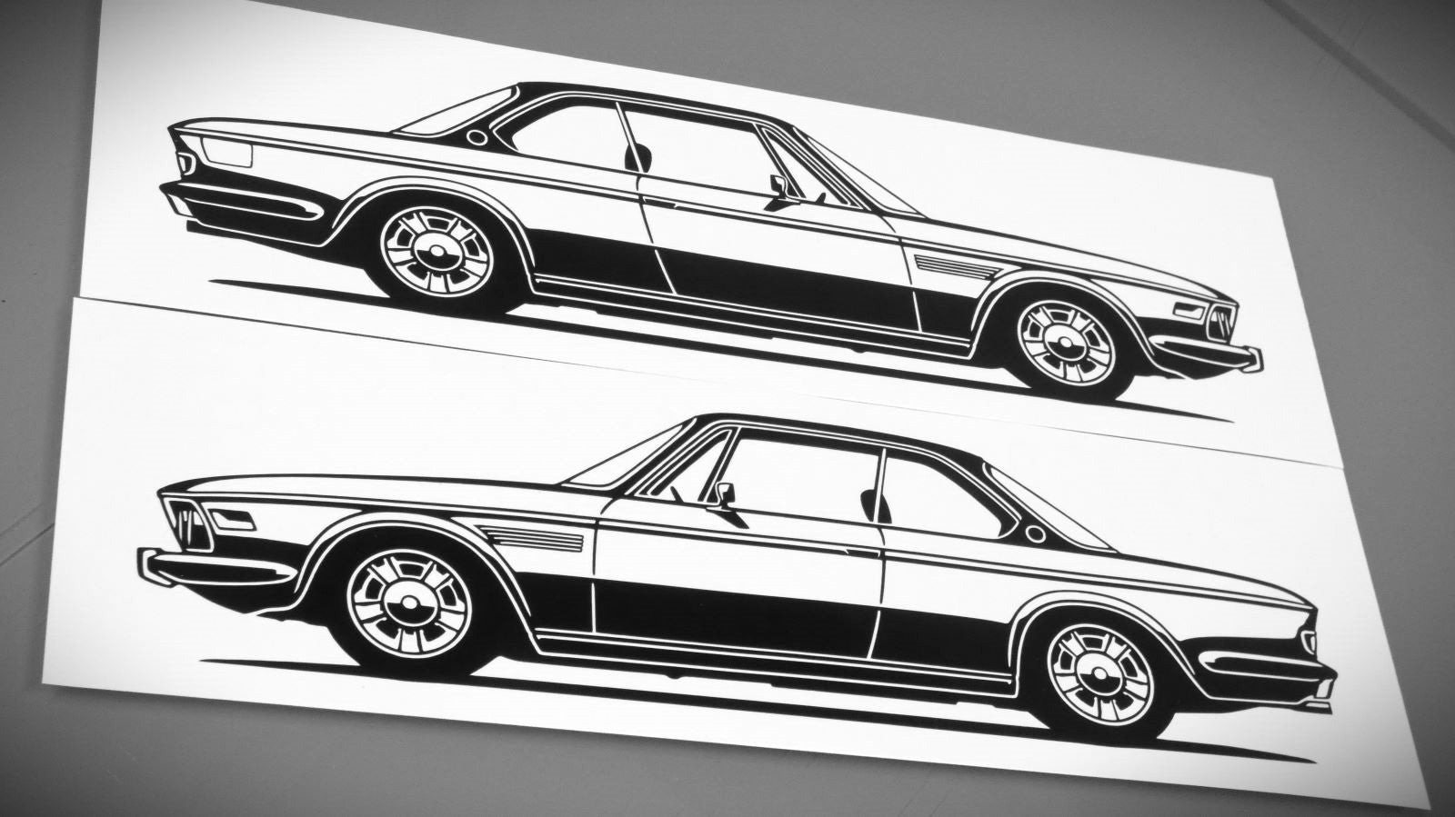 BMW E9 3.0 CS Aufkleber Sticker Silhouette Fahrzeugseitenansicht Links und Rechts