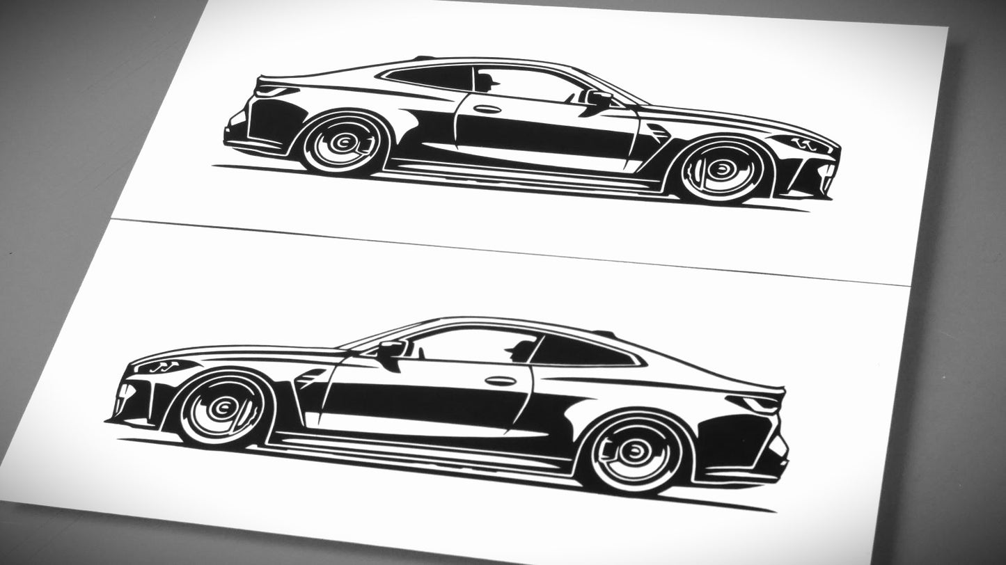 BMW G82 M4 Coupe Aufkleber Sticker Silhouette Fahrzeugseitenansicht Rechts und Links