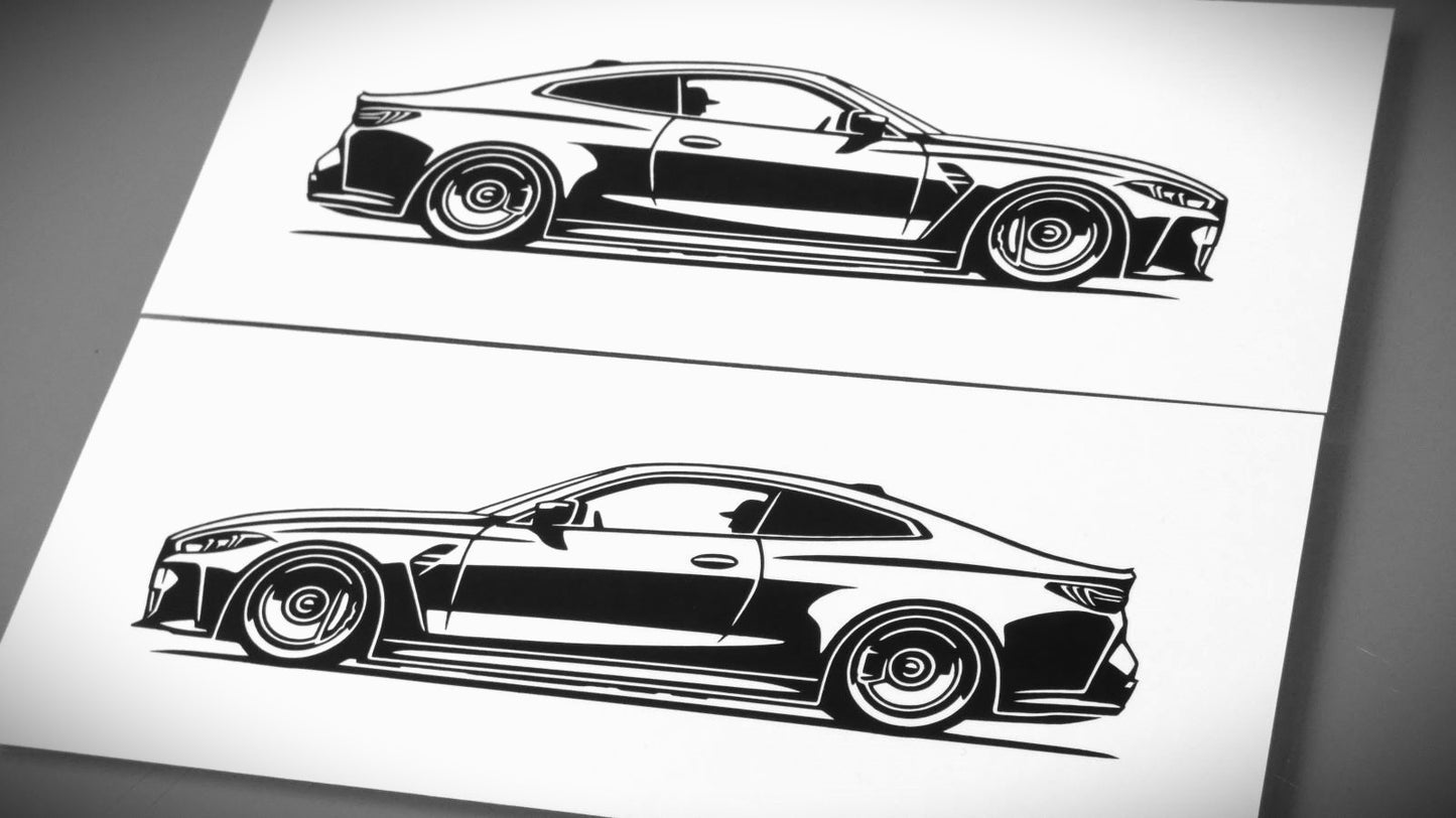 BMW G82 M4 Facelift Coupe Frontscheibeaufkleber Sticker Silhouette Fahrzeugseitenansicht Rechts und Links
