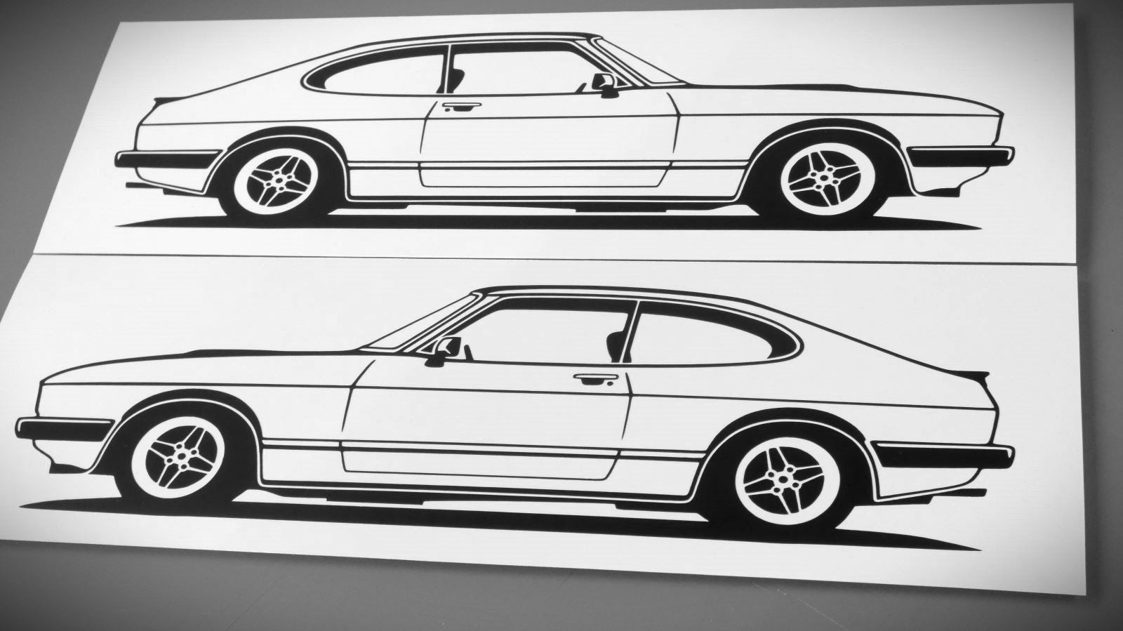 Ford Capri MK2 Aufkleber Sticker Silhouette Fahrzeugansicht Links und Rechts