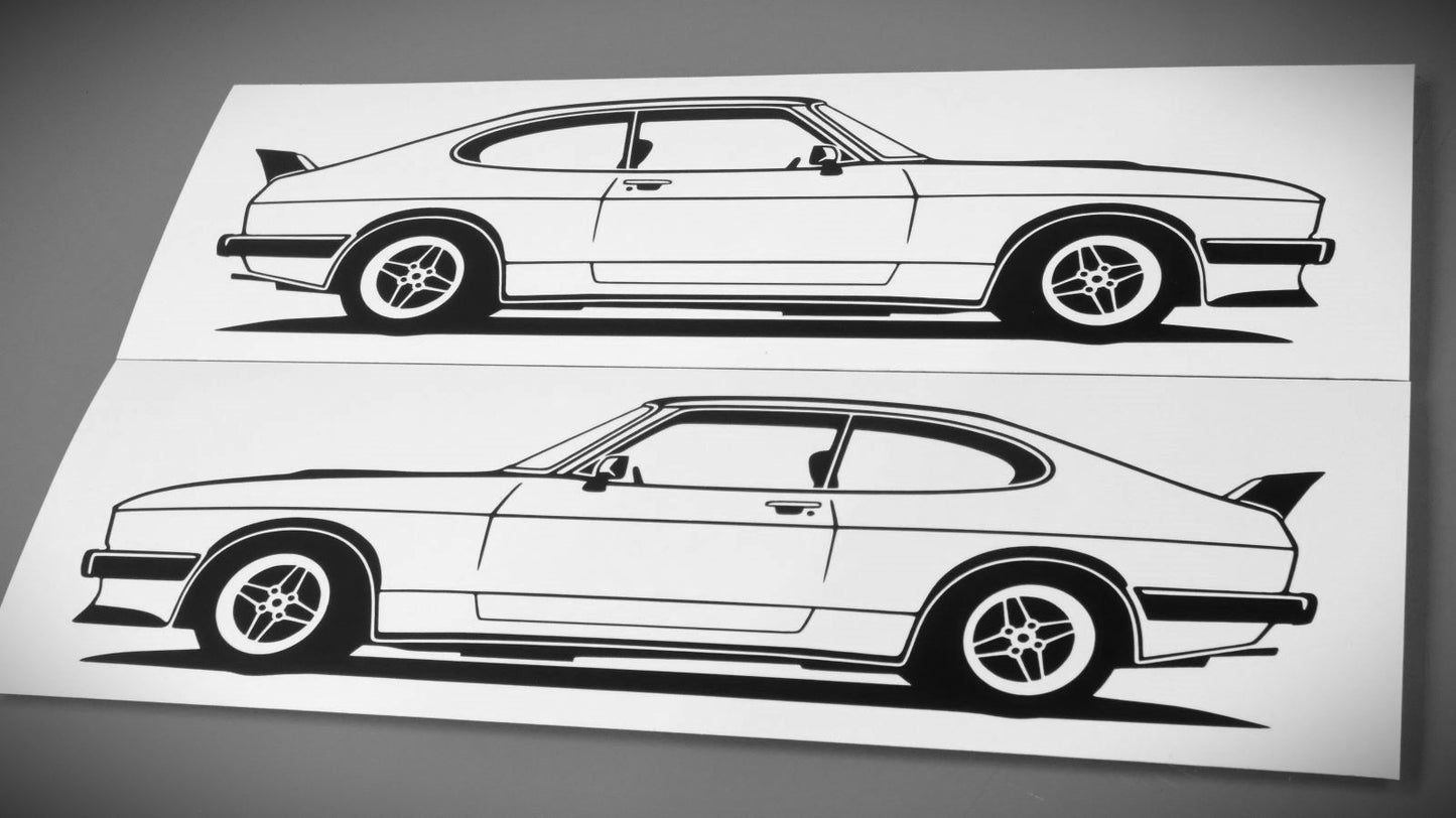 Ford Capri MK2 Turbo Aufkleber Sticker Silhouette Fahrzeugansicht Links und Rechts