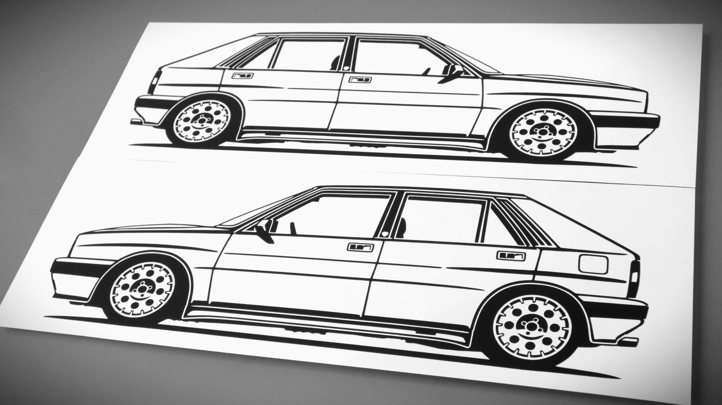 Lancia Delta HF Integrale 16V Aufkleber Sticker Silhouette Fahrzeugansicht Links und Rechts