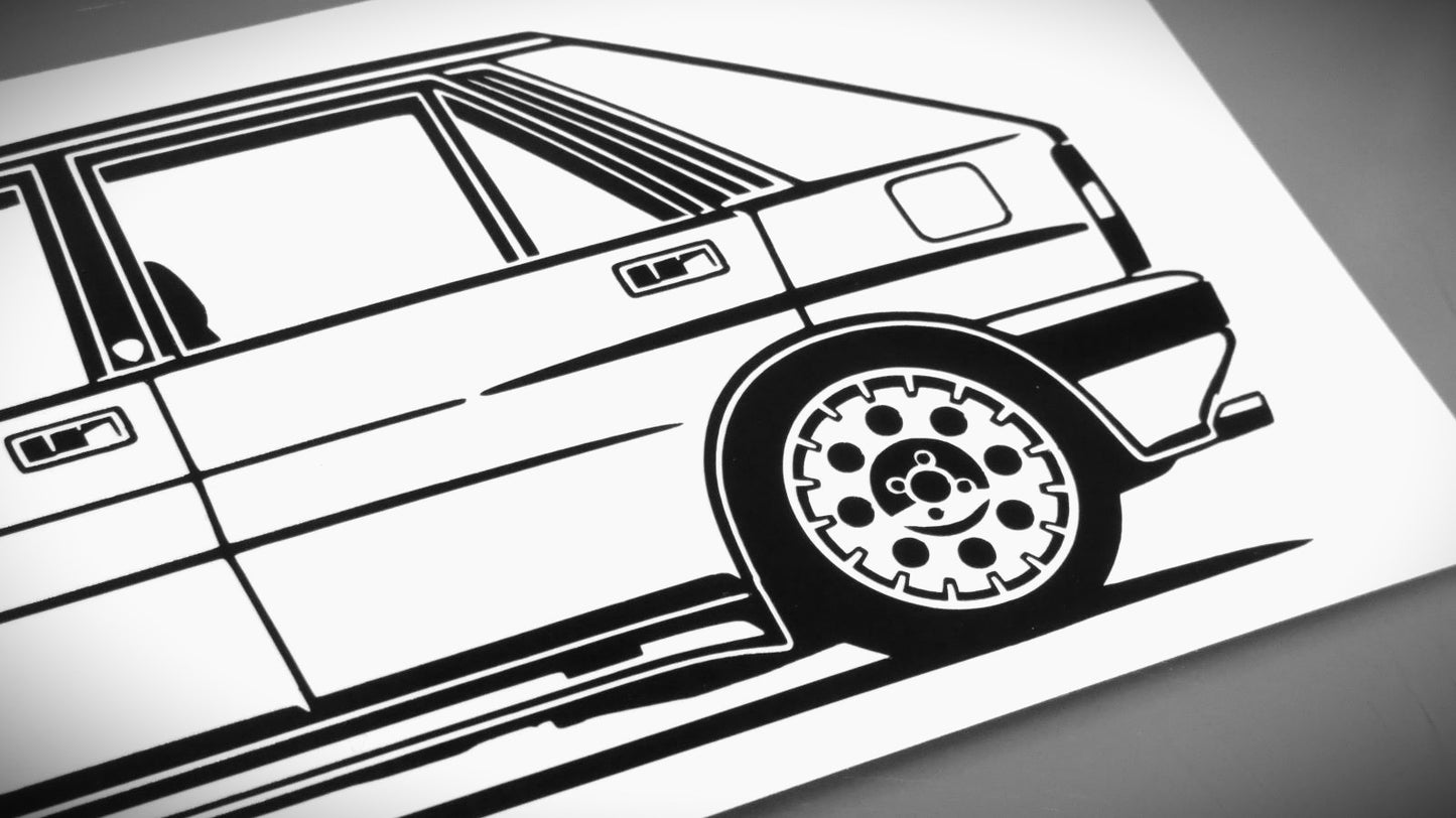 Lancia Delta HF Integrale 16V Aufkleber Sticker Silhouette Detailansicht Heck
