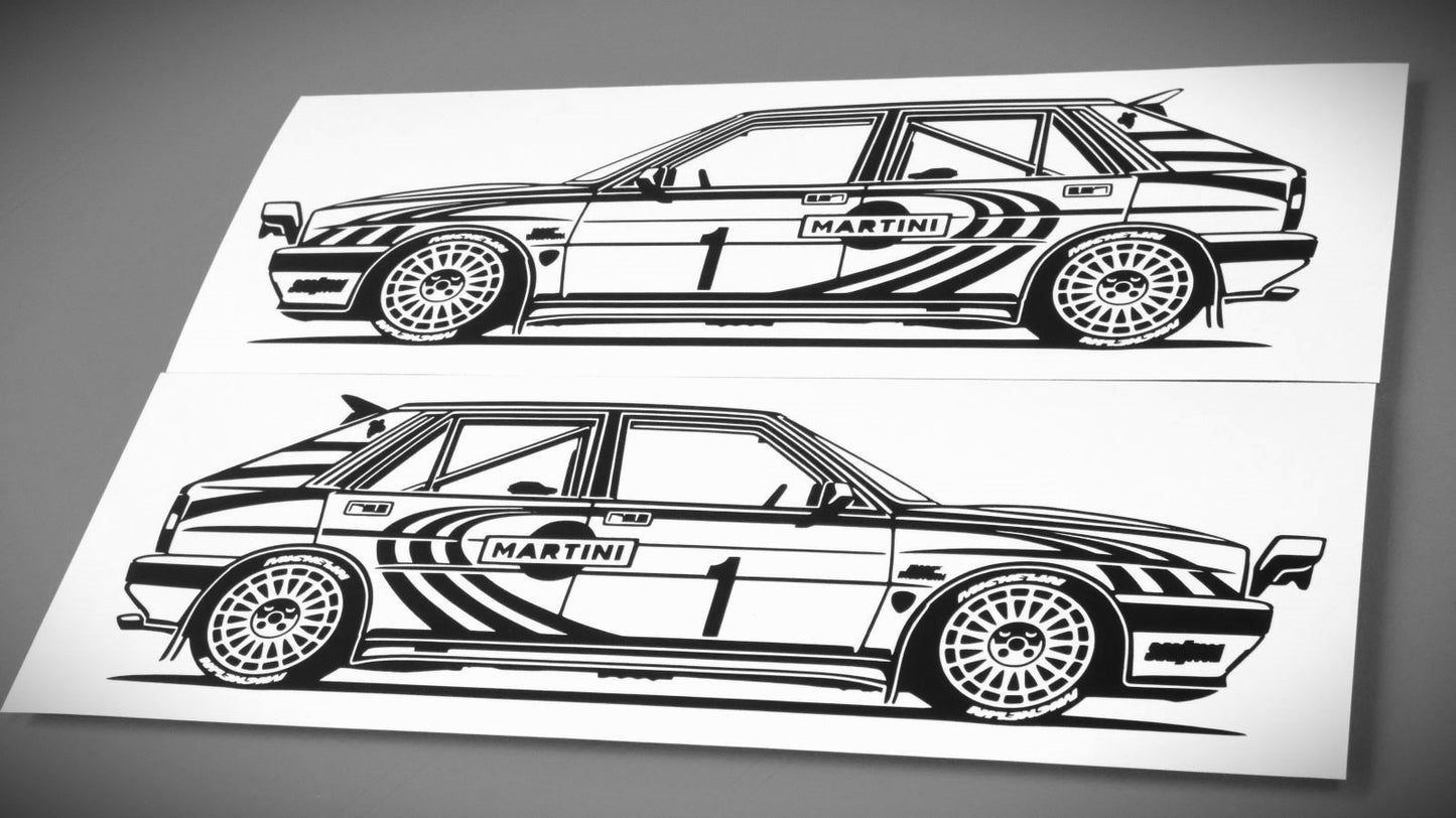 Lancia Delta HF Integrale 16V Gruppe A Aufkleber Sticker Silhouette Fahrzeugansicht Links und Rechts