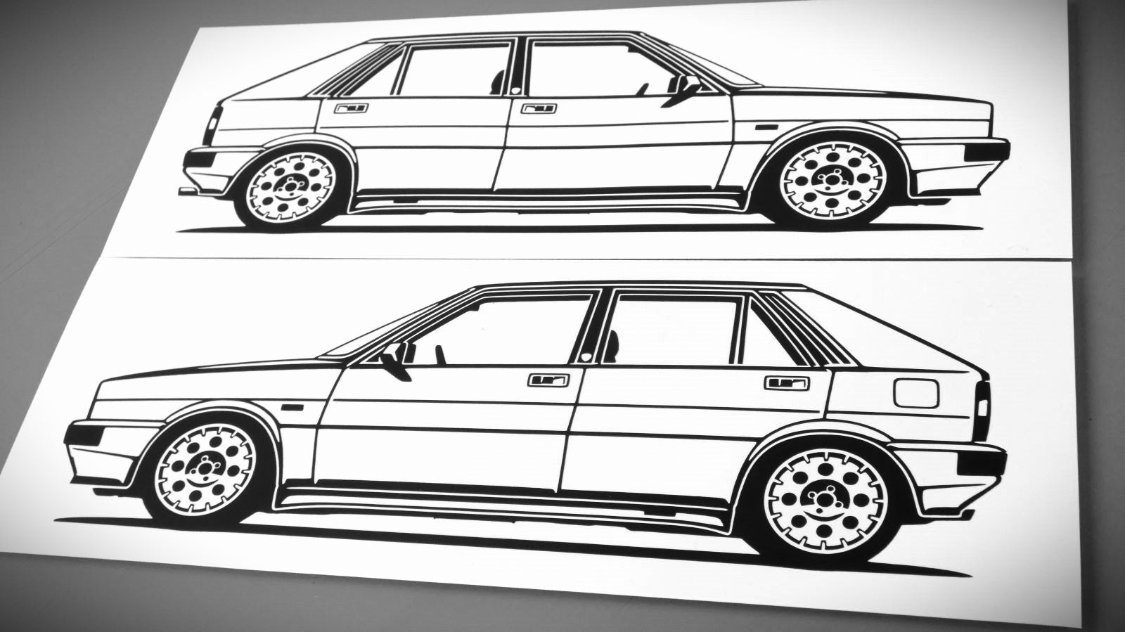 Lancia Delta HF Turbo Aufkleber Sticker Silhouette Fahrzeugansicht Links und Rechts