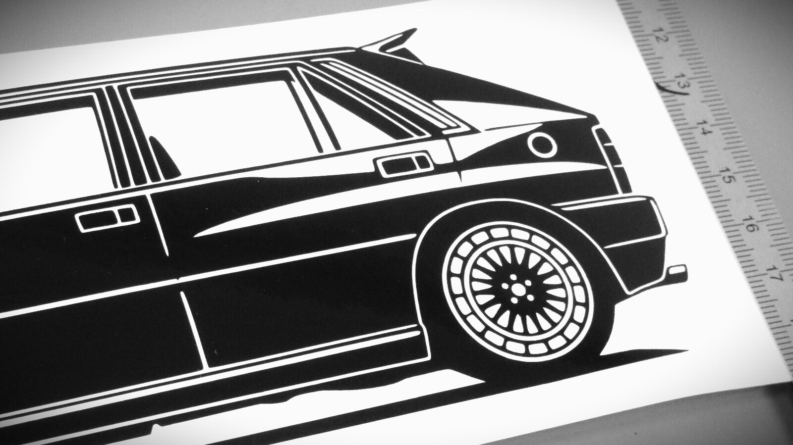 Lancia Delta HF Integrale Tuning Aufkleber Sticker Silhouette Detailansicht Heck