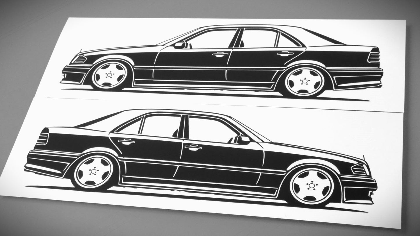 Mercedes Benz W202 C36 AMG C-Klasse Aufkleber Sticker Silhouette Fahrzeugansicht Links und Rechts