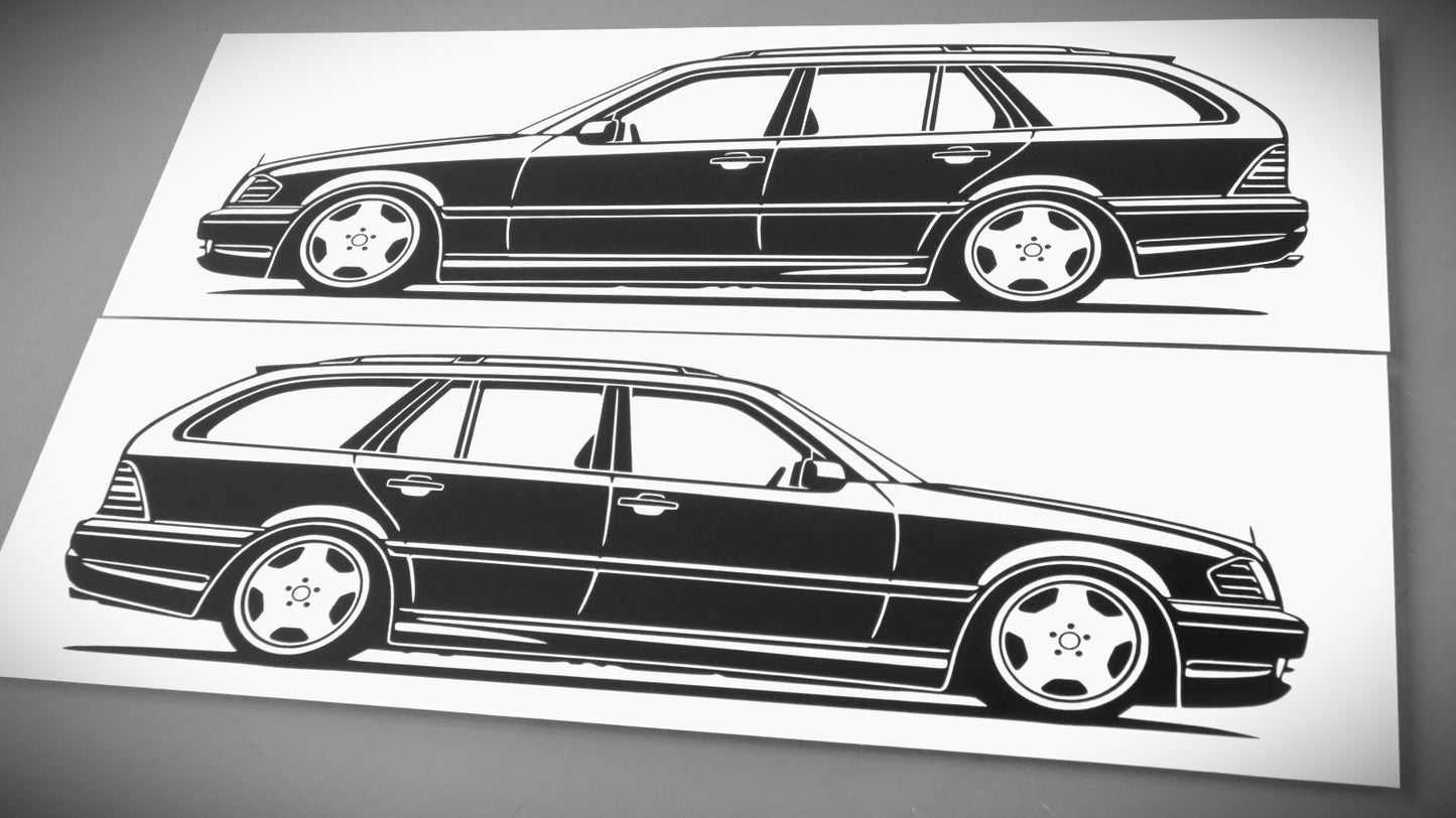 Mercedes Benz S202 C43 AMG T-Modell Aufkleber Sticker Silhouette Fahrzeugansicht Links und Rechts