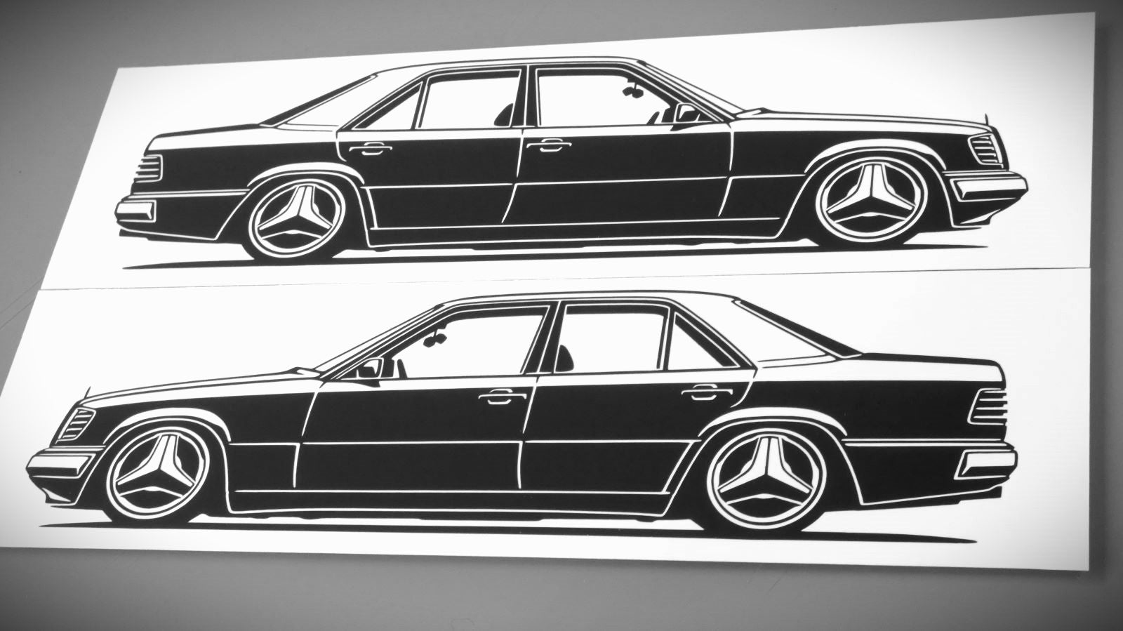 Mercedes Benz W124 Tuning Aufkleber Sticker Silhouette Fahrzeugansicht Links und Rechts