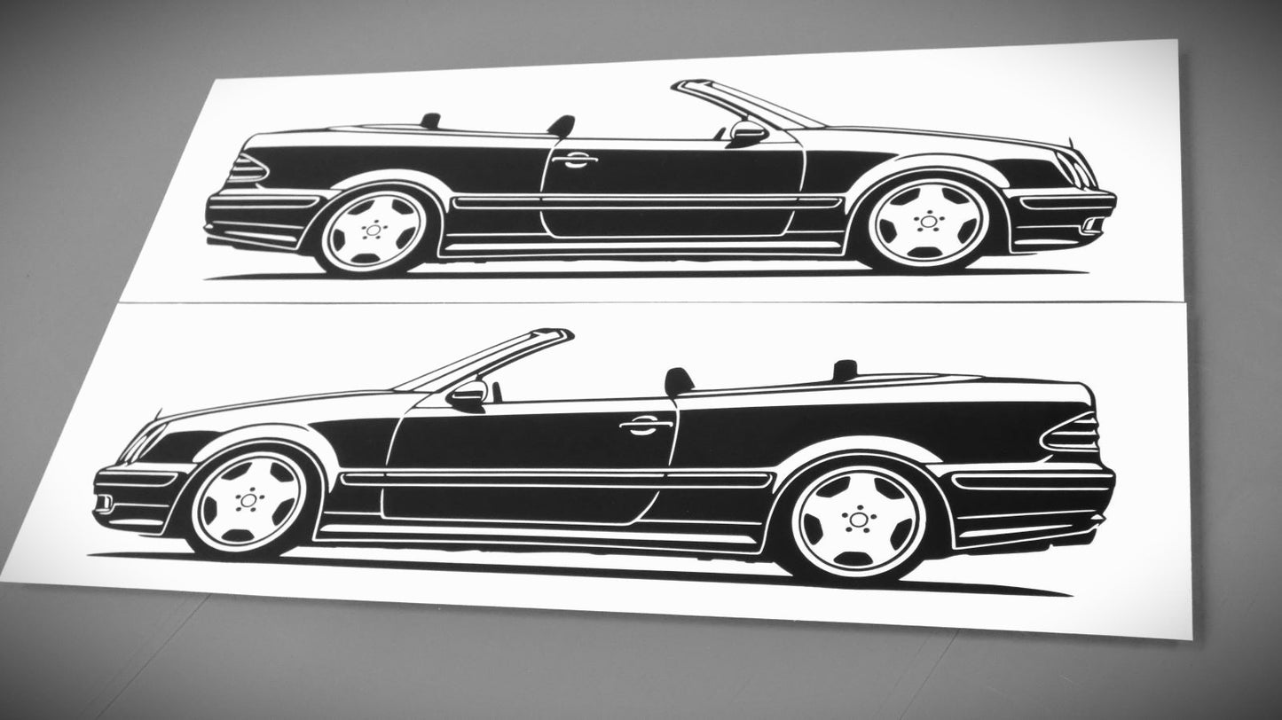 Mercedes Benz CLK A208 Cabrio Aufkleber Sticker Silhouette Fahrzeugansicht Links und Rechts