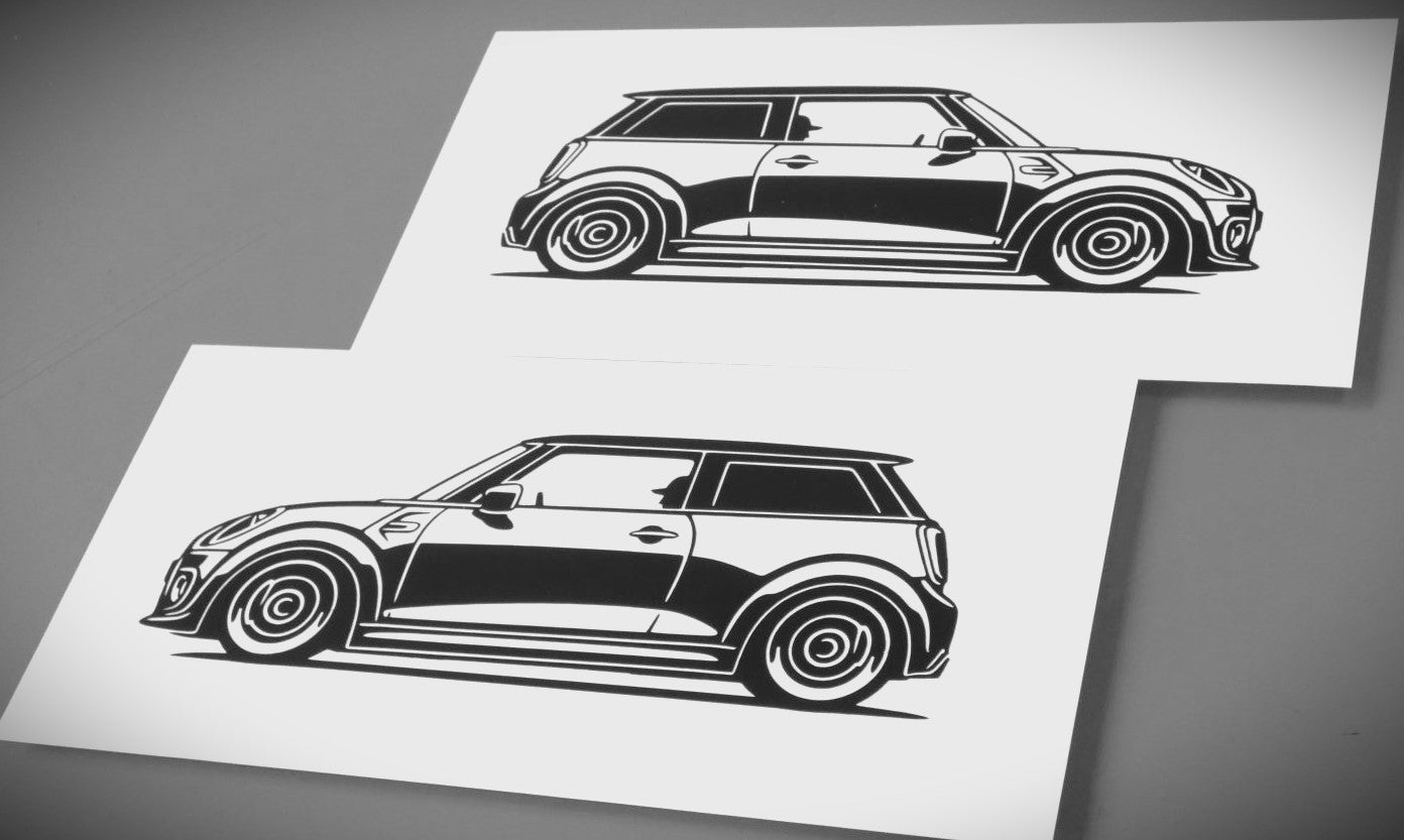 Mini Cooper S  Frontscheibenaufkleber Sticker Silhouette Fahrzeugseitenansicht Links und Rechts