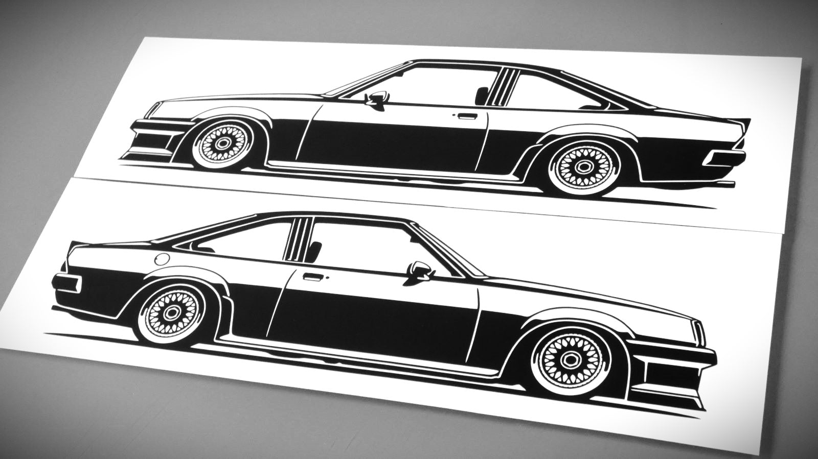 Opel Manta B GTE GSi BBS Aufkleber Sticker Silhouette Fahrzeugansicht Links und Rechts