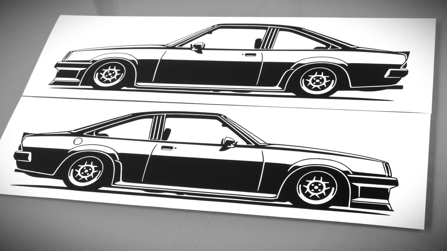 Opel Manta B GTE Tuning Aufkleber Sticker Silhouette Fahrzeugansicht Links und Rechts