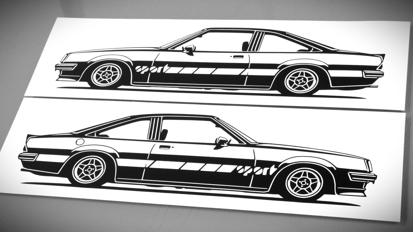 Opel Manta B GTE Sport Aufkleber Sticker Silhouette Fahrzeugansicht Links und Rechts