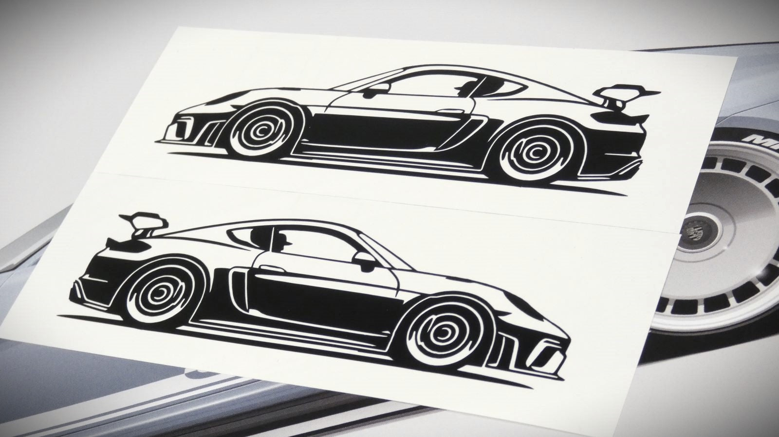 Porsche 718 Cayman GT4 RS  Frontscheibenaufkleber Sticker Silhouette Fahrzeugseitenansicht Links und Rechts