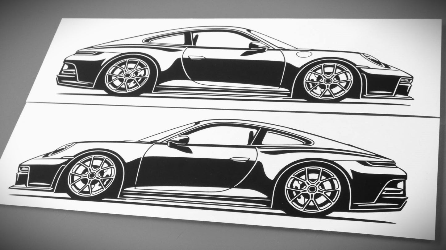 Porsche 911 992 GT3 Touring Aufkleber Sticker Silhouette Fahrzeugansicht Links und Rechts