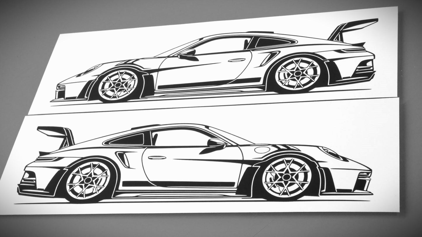 Porsche 911 992 GT3 RS Aufkleber Sticker Silhouette Fahrzeugseitenansicht Links und Rechts