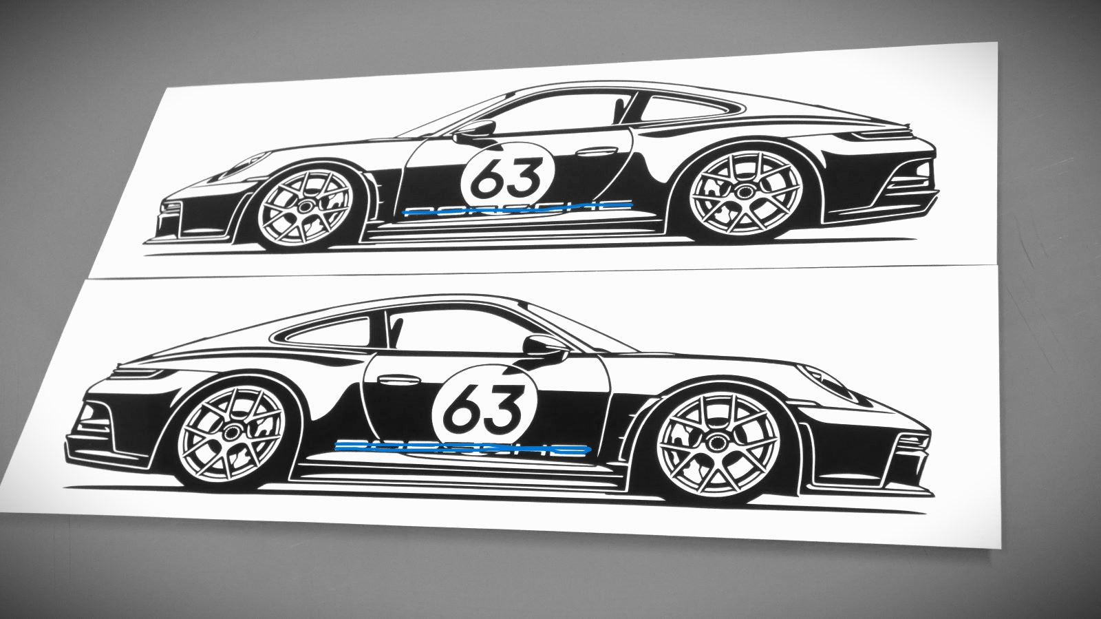 Porsche 911 992 ST mit Dekor Aufkleber Sticker Silhouette Fahrzeugansicht Links und Rechts