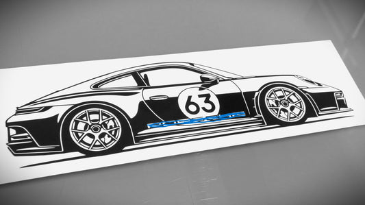 Porsche 911 992 ST mit Dekor Aufkleber Sticker Silhouette Fahrzeugansicht Rechts