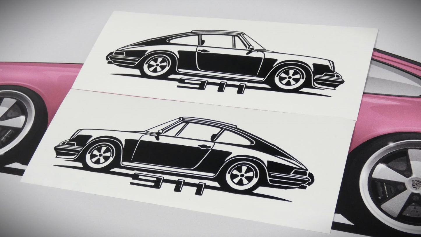 Porsche 911 Carrera F Modell  Frontscheibenaufkleber Sticker Silhouette Fahrzeugseitenansicht Links und Rechts