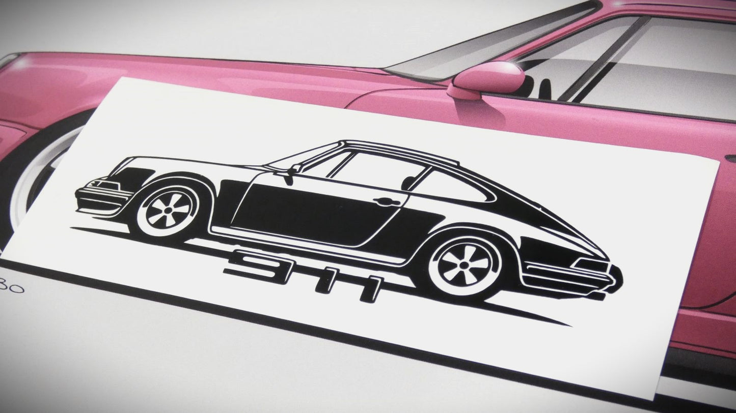 Porsche 911 Carrera F Modell  Frontscheibenaufkleber Sticker Silhouette Fahrzeugseitenansicht Links