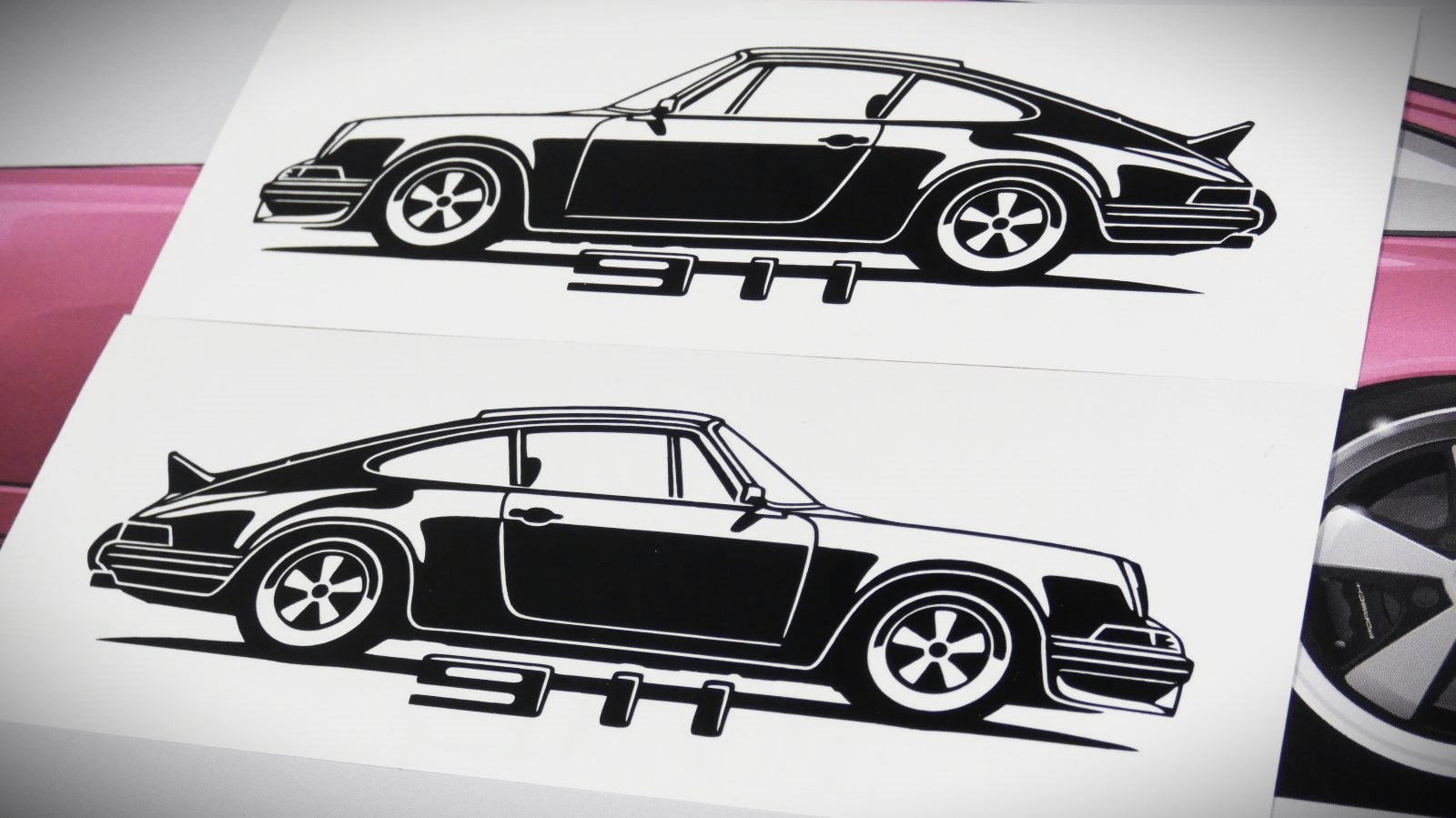 Porsche 911 Carrera RS F Modell  Frontscheibenaufkleber Sticker Silhouette Fahrzeugseitenansicht Links und Rechts