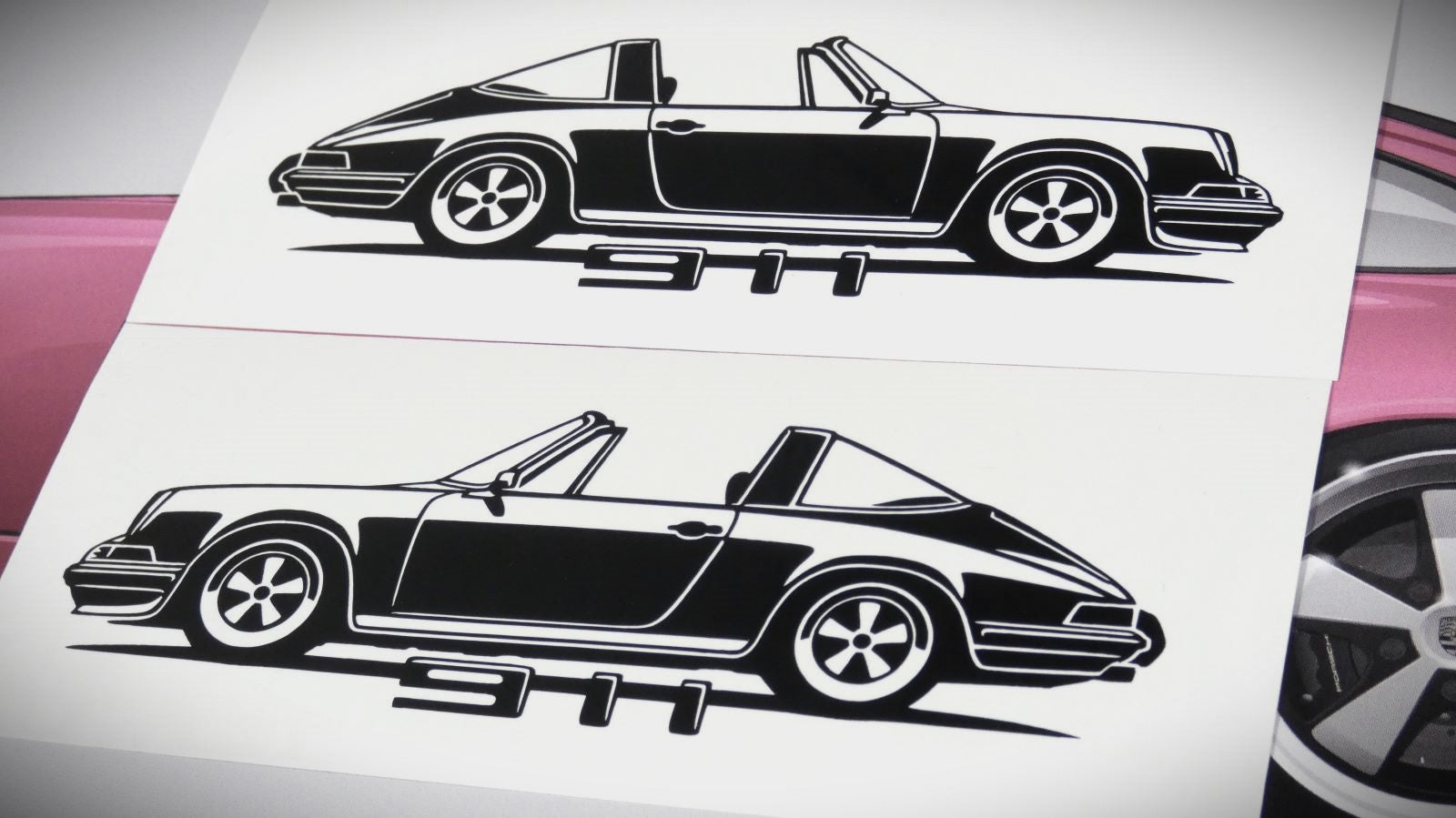 Porsche 911 Targa F Modell  Frontscheibenaufkleber Sticker Silhouette Fahrzeugseitenansicht Links und Rechts