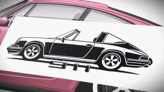 Porsche 911 Targa F Modell  Frontscheibenaufkleber Sticker Silhouette Fahrzeugseitenansicht Links