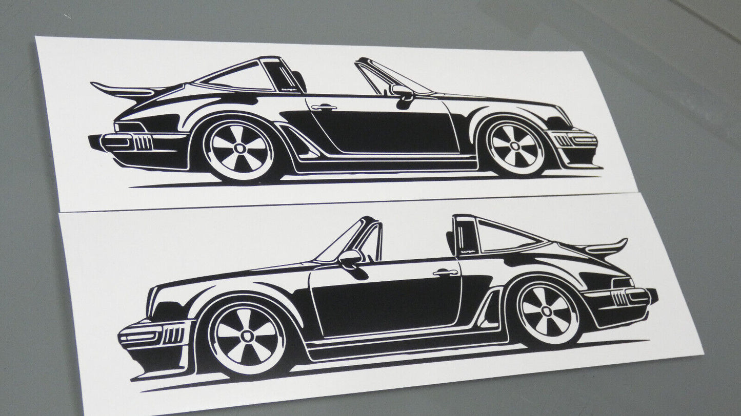 Singer Porsche 930 Turbo Targa Aufkleber Sticker Silhouette Fahrzeugseitenansicht Links und Rechts