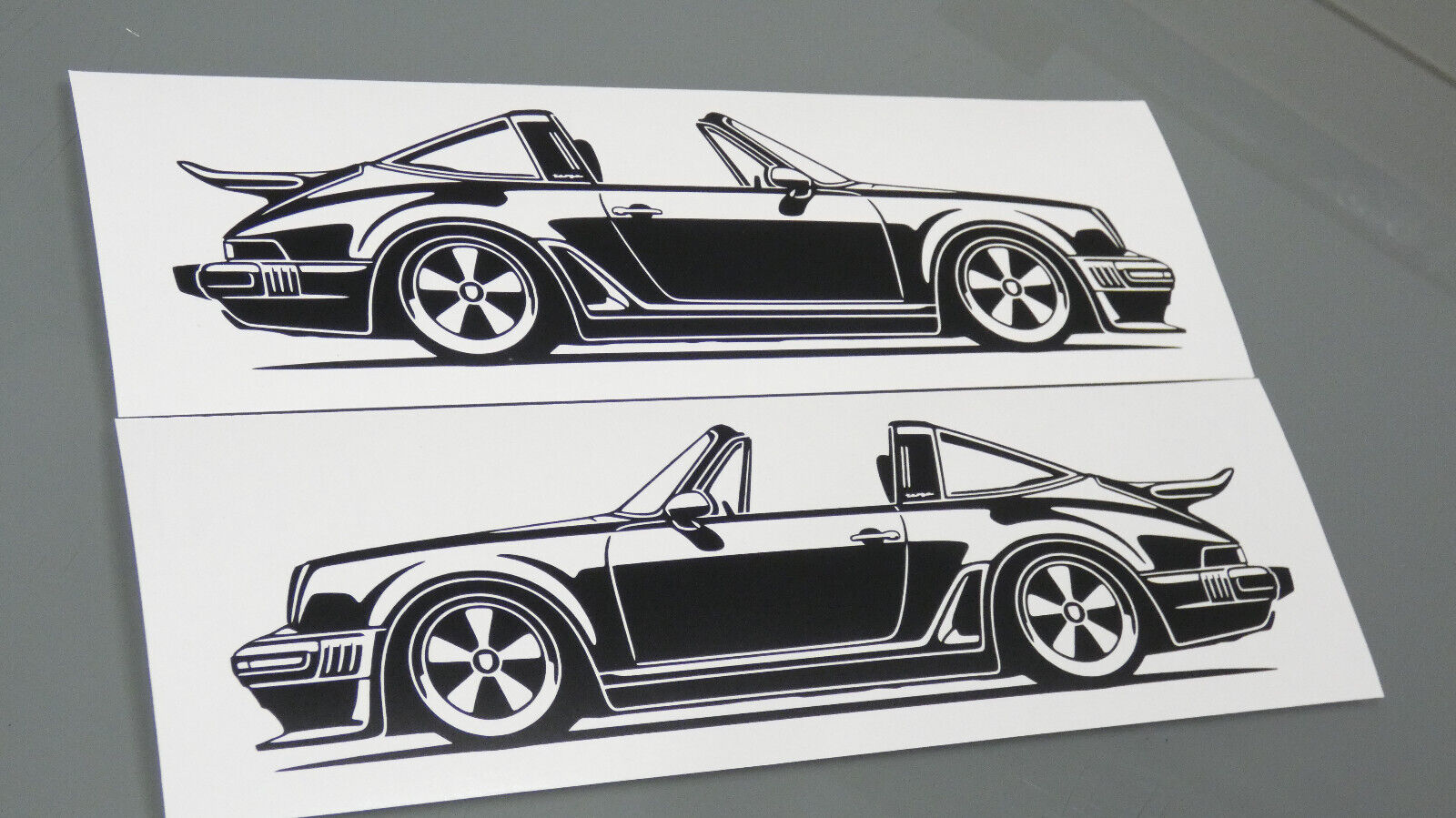 Singer Porsche 930 Turbo Targa Aufkleber Sticker Silhouette Fahrzeugseitenansicht Links und Rechts