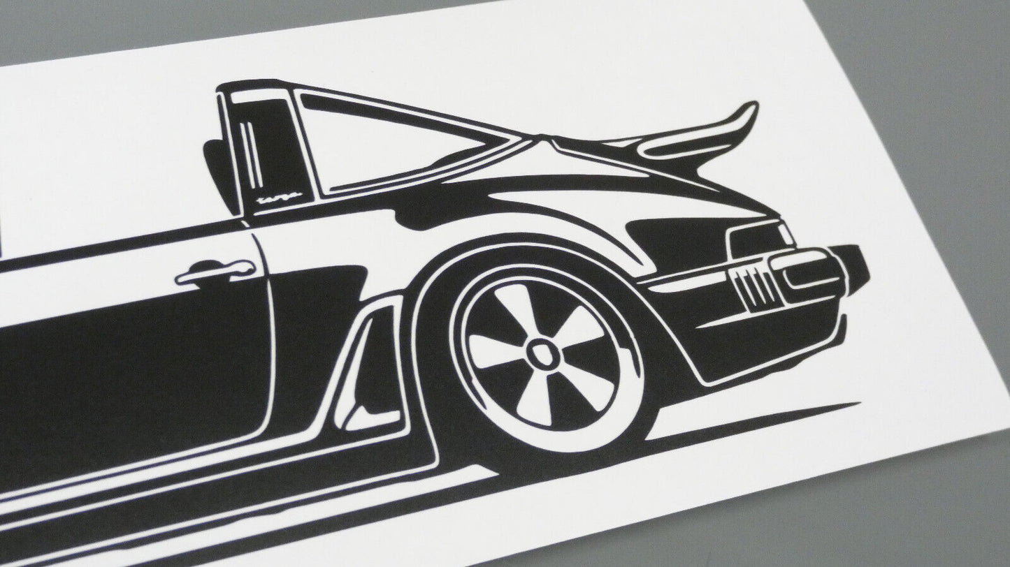 Singer Porsche 930 Turbo Targa Aufkleber Sticker Silhouette Detailansicht Heck