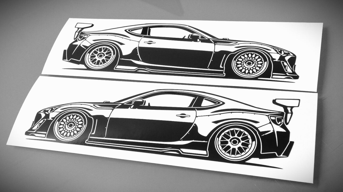Toyota GT 86 Rocket Bunny Aufkleber Sticker Silhouette Fahrzeugseitenansicht Links und Rechts