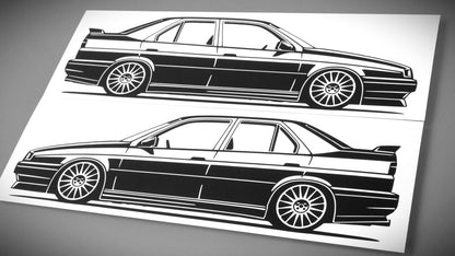 alfa romeo 155 q4 tuning oz felge speiche aufkleber sticker silhouette seitenansicht links und rechts