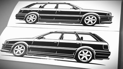 audi 80 b4 s2 avant aufkleber sticker silhouette fahrzeugansicht rechts und links