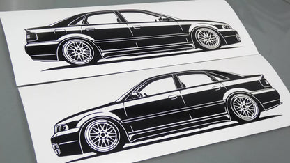 audi a4 s4 b5 limousine bbs lm felgen aufkleber sticker silhouette fahrzeugansicht links und rechts