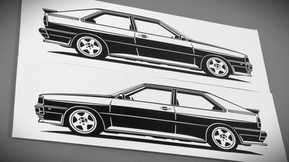 audi quattro 20V Tubro Tuning aufkleber sticker silhouette fahrzeugseitenansicht links und rechts