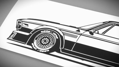BMW E9 3.0 CSL Tourenwagen Aufkleber Sticker Silhouette Detailansicht Front