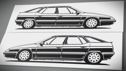 Citroen XM Y4 Monte Carlo Felge Aufkleber Sticker Silhouette Seitenansicht Links und Rechts