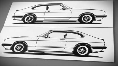 Ford Capri MK2 Aufkleber Sticker Silhouette Fahrzeugansicht Links und Rechts